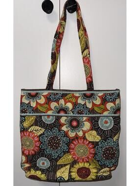 Vera Bradley Flower Shower Large Book Bag Tote Purse 2014 Blue Boho Hippie 70s